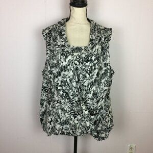 GNW Blouse Layered Top Size 2X Womans Plus Black White Geo Sleeveless Hi Low Hem